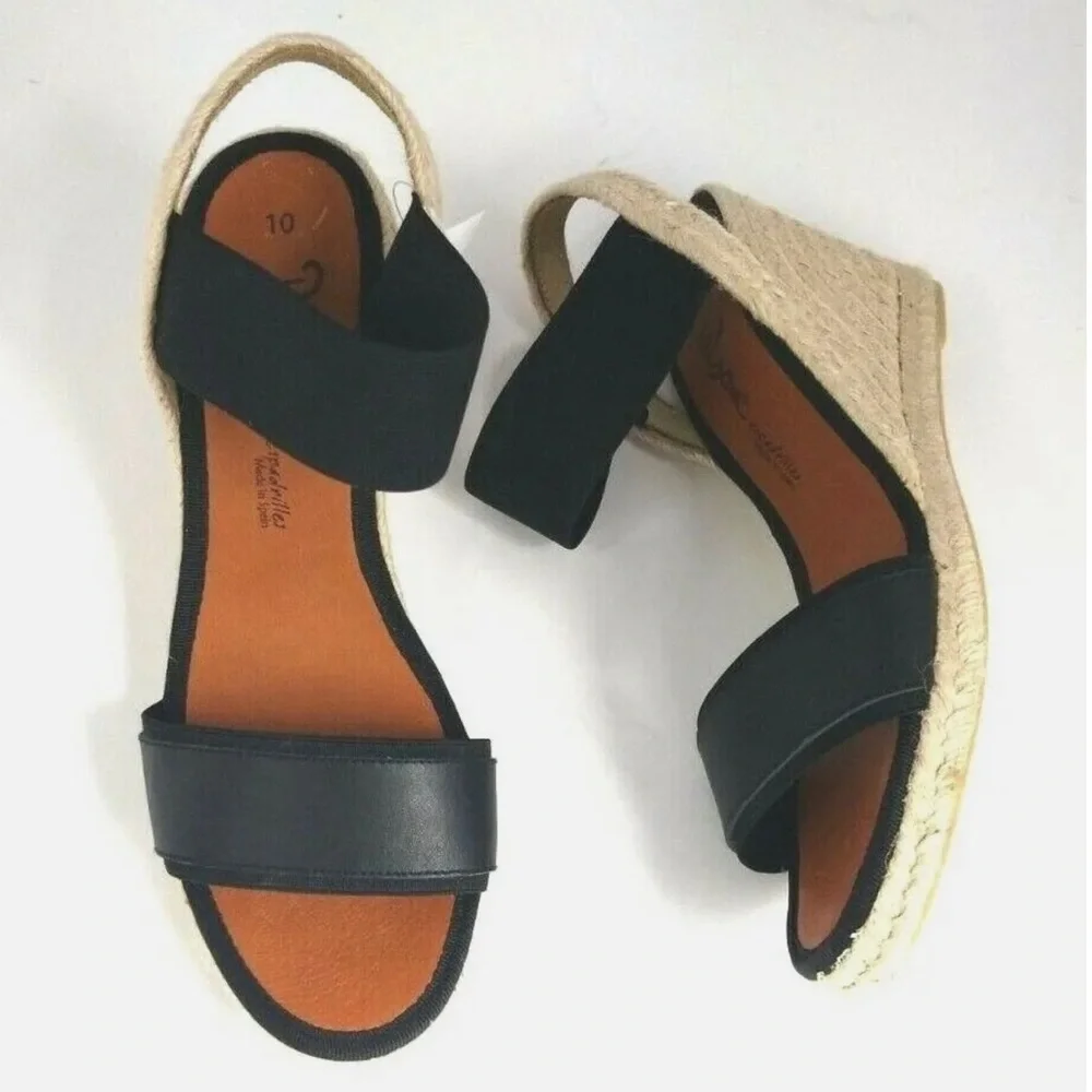 Dalson Espadrilles Open-Toe Wedge Women's 10 Black Handmade Spain NWT
